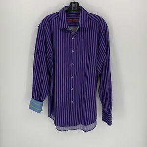 Robert Graham purple and black striped button-up